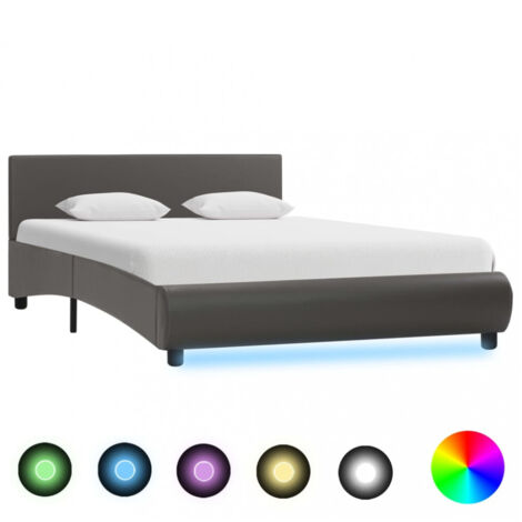 Bettgestell mit LED Grau Kunstleder 120×200 cm vidaXL