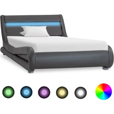 Bettgestell mit LED Grau Kunstleder 90×200 cm