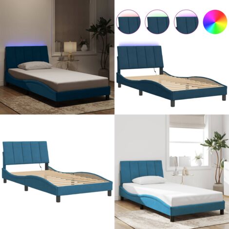 Bettgestell mit LED-Leuchten Blau 100x200 cm Samt - Samtsofa - Bettrahmen Blau - Doppelbett - Boxspringbetten - LED Beleuchtung - Home & Living