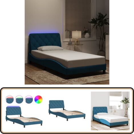 Bettgestell mit LED-Leuchten Blau 100x200 cm Samt - Samtsofa - Bettrahmen - Doppelbett - Boxspringbetten - Himmelbett