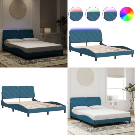 Bettgestell mit LED-Leuchten Blau 120x200 cm Samt - Samtbettwäsche - Bettsofa - Boxspringbett - Doppelbett - Einzelbett - Home & Living