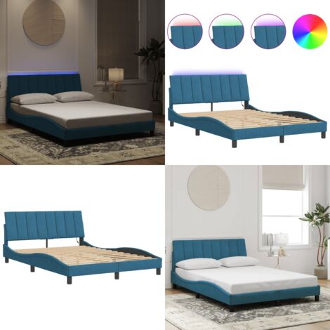 Bettgestell mit LED-Leuchten Blau 120x200 cm Samt - Samtsofa - Bettrahmen Blau - Doppelbett - Boxspringbetten - LED Beleuchtung - Home & Living