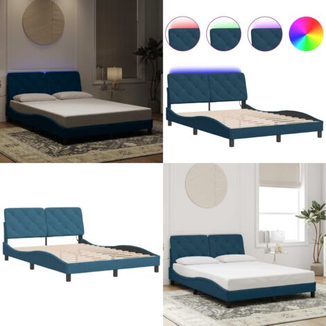 Bettgestell mit LED-Leuchten Blau 140x190 cm Samt - Samtsofa - Bettrahmen - Doppelbett - Boxspringbetten - Blau Sofa - Home & Living
