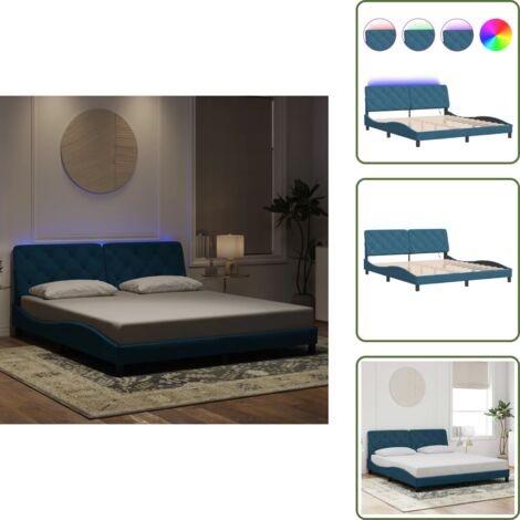 Bettgestell mit LED-Leuchten Blau 180x200 cm Samt - Samtsofa - Bettrahmen Blau - Doppelbett - Boxspringbett - Himmelbetten