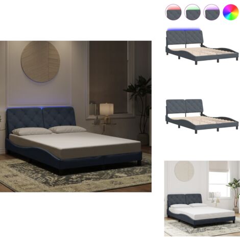 Bettgestell mit LED-Leuchten Dunkelgrau 140x200 cm Samt - Samtbettwäsche - Bettsofa - Doppelbett - Boxspringbett - Hochbett
