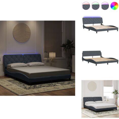 Bettgestell mit LED-Leuchten Dunkelgrau 160x200 cm Samt - Samtbettwäsche - Bettsofa - Doppelbett - Boxspringbett - Hochbett