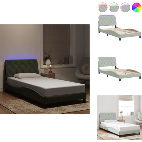 Bettgestell mit LED-Leuchten Hellgrau 100x200 cm Samt - Samtsofa - Bettrahmen - Doppelbett - Boxspringbett - Himmelbetten