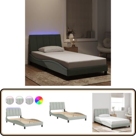 Bettgestell mit LED-Leuchten Hellgrau 100x200 cm Samt - Samtsofa - Bettrahmen - Doppelbett - Boxspringbett - Himmelbettwäsche