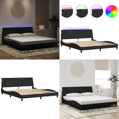 Bettgestell mit LED-Leuchten Schwarz 180x200 cm Samt - Samt Bettgestell - Bettrahmen Schwarz - LED Beleuchtung - Doppelbett - Modernes Bett - Home & Living