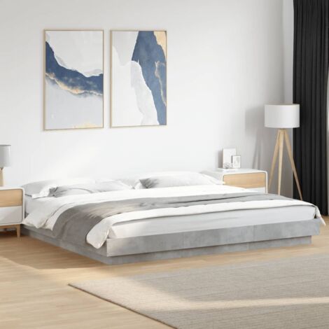 Bettgestell mit LED-Lichtern Beton Grau 180x200 cm