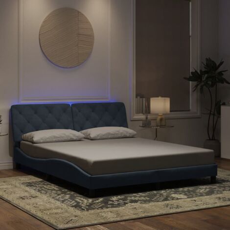 Bettgestell mit LED-Lichtern Dunkelgrau 160x200 cm Samt