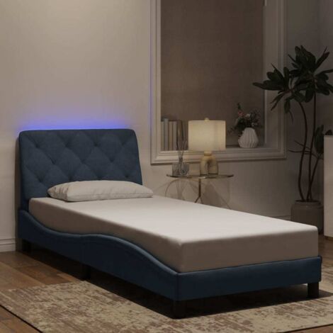 Bettgestell mit LED-Lichtern dunkelgrau 90x200 cm Samt