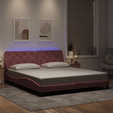 Bettgestell mit LED-Lichtern Rosa 180x200 cm Velours