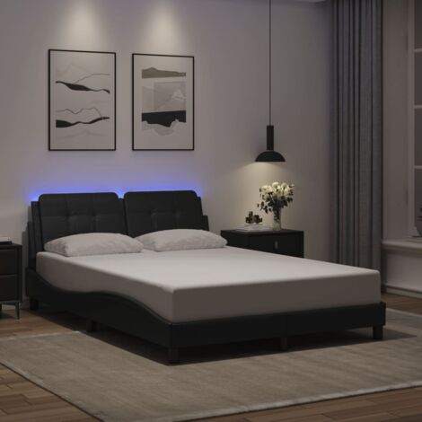 Bettgestell mit LED-Lichtern schwarz 140x200 cm Kunstleder