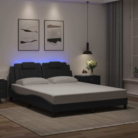 Bettgestell mit LED-Lichtern schwarz 160x200 cm aus Kunstleder
