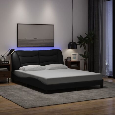 Bettgestell mit LED-Lichtern schwarz 160x200 cm Stoff