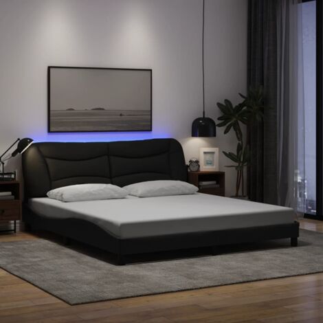Bettgestell mit LED-Lichtern schwarz 180x200 cm stoff