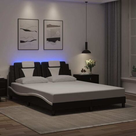 Bettgestell mit LED-Lichtern schwarz weiß 160x200 cm Kunstleder