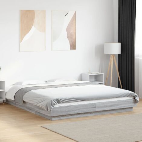 Bettgestell mit LED-Lichtern Sonoma Grau 160x200 cm