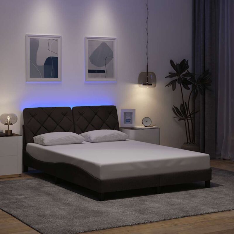Bettgestell Mit Led Ohne Matratze Dunkelbraun 140x190 Cm Stoff Vidaxl