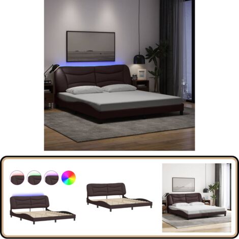 Bettgestell mit LED ohne Matratze Dunkelbraun 180x200 cm Stoff - Bettsofa - Doppelbett - Boxspringbetten - Lattenrost - Led Beleuchtung