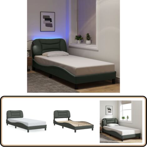 Bettgestell mit LED ohne Matratze Dunkelgrau 90x190 cm Stoff - Bettrahmen - Doppelbett - Boxspringbetten - Lattenrost - LED Beleuchtung