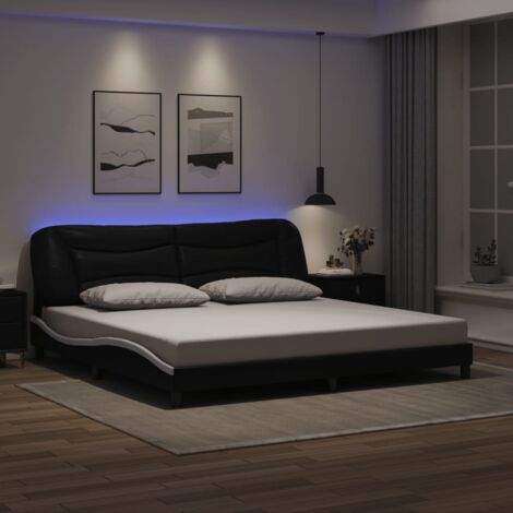 Bettgestell mit LED ohne Matratze "Hvar" Schwarz und Weiß 200x200 cm vidaXL