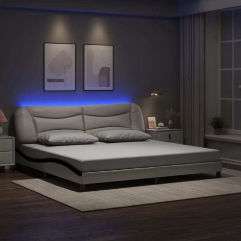 Bettgestell mit LED ohne Matratze "Hvar" Weiß und Schwarz 200x200 cm vidaXL