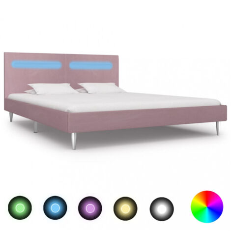 Bettgestell mit LED Rosa Stoff 180x200 cm