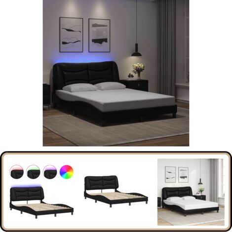 Bettgestell mit LED Schwarz 140x200 cm Kunstleder - Bettrahmen - Schlafzimmermöbel - Led-Licht - Kunstleder - Doppelbett
