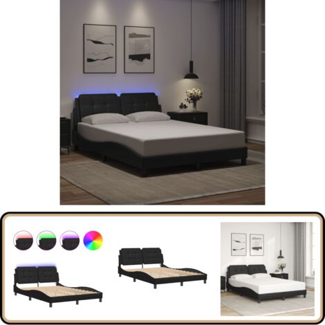 Bettgestell mit LED Schwarz 140x200 cm Kunstleder - Bettrahmen - Schlafzimmermöbel - Led-Licht - Kunstleder - Schwarzes Bett