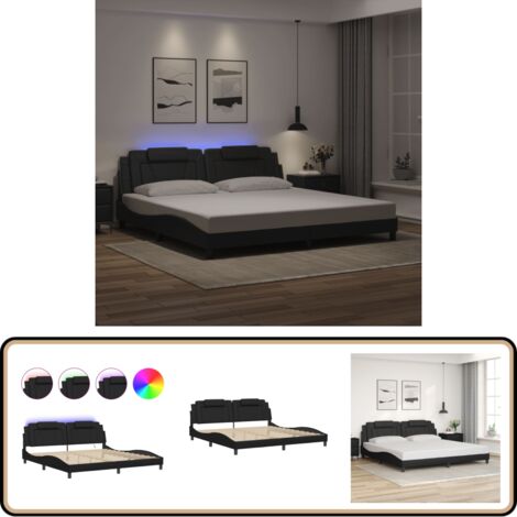 Bettgestell mit LED Schwarz 200x200 cm Kunstleder - Bettsofa - Doppelbett - Boxspringbett - Lederbettwäsche - Schlafzimmer Dekoration