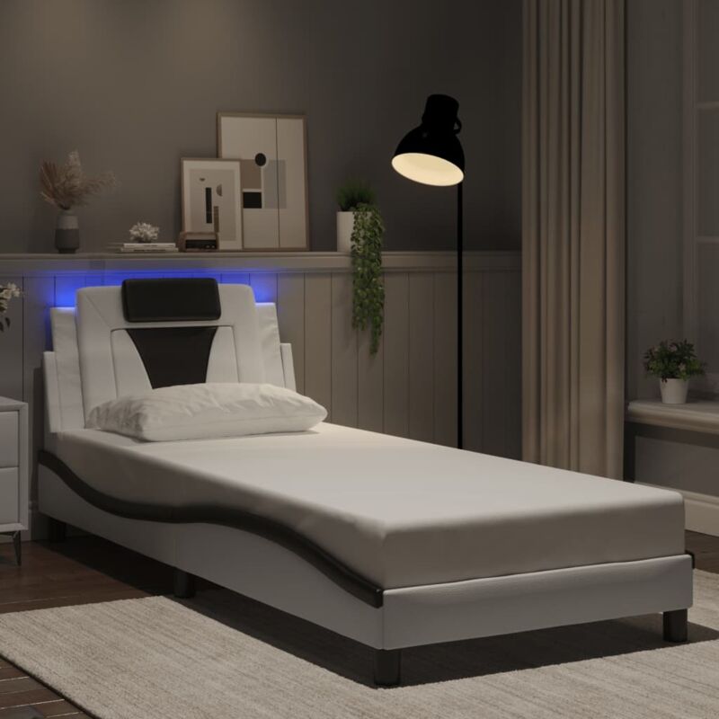 Bettgestell Mit Led Weiß Und Schwarz 80x200 Cm Kunstleder Vidaxl 106182