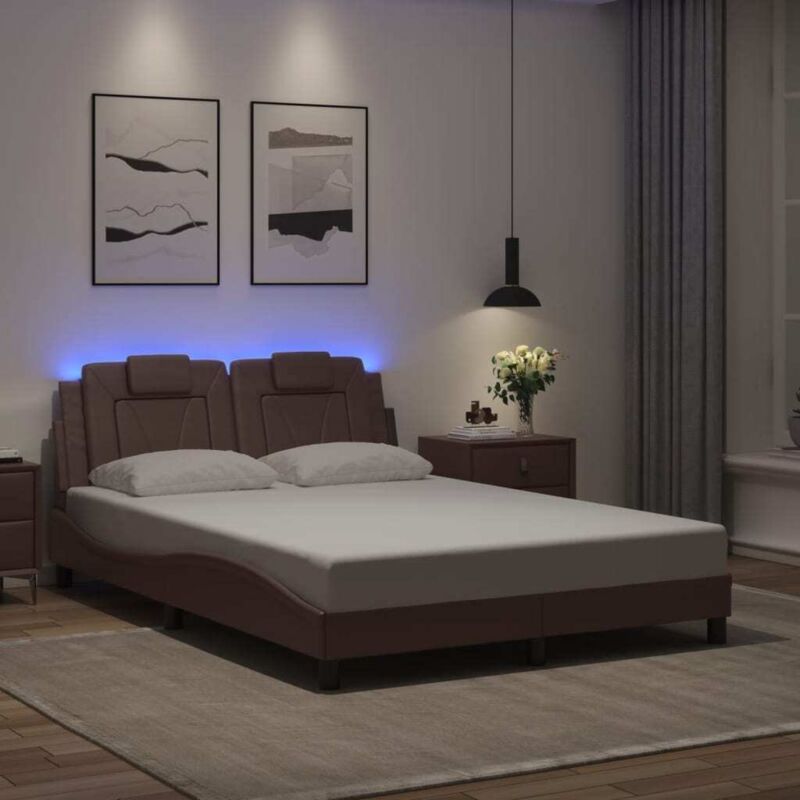 Bettgestell 'viana' Mit Led Ohne Matratze Braun 120x200 Cm Kunstleder Vidaxl