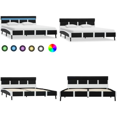 Bettgestell mit LED Schwarz Kunstleder 140x200 cm - LED Streifen - Kunstleder Bett
