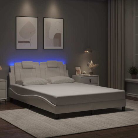 Bettgestell mit LED Weiß 140x200 cm Kunstleder vidaXL467054
