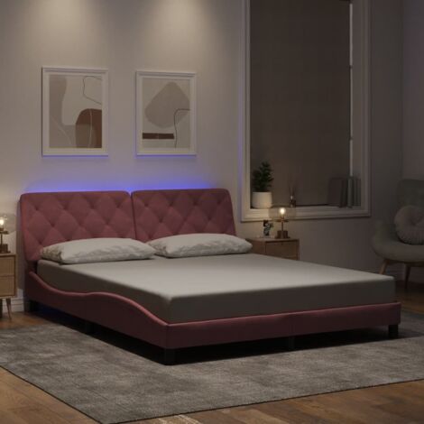 Bettgestell mit rosa LED-Lichtern 160x200 cm Samt