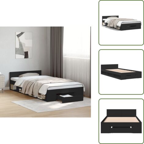 Bettgestell mit Schublade Schwarz 75x190 cm Holzwerkstoff - Bettrahmen - Doppelbett - Holzrahmen - Schubladenbettwäsche - Schlafzimmereinrichtung