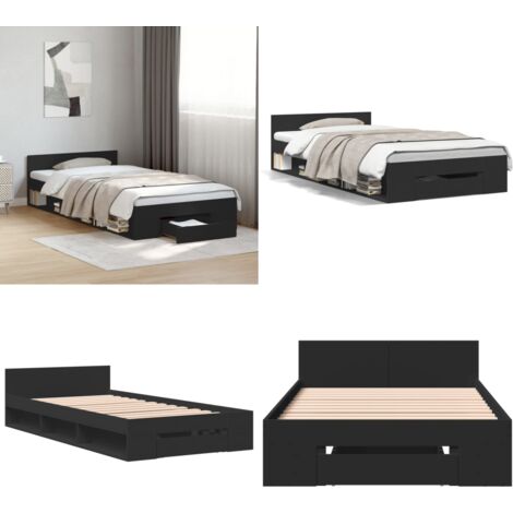 Bettgestell mit Schublade Schwarz 75x190 cm Holzwerkstoff - Bettrahmen - Doppelbett - Holzrahmen - Schubladenbettwäsche - Schlafzimmereinrichtung - Home & Living