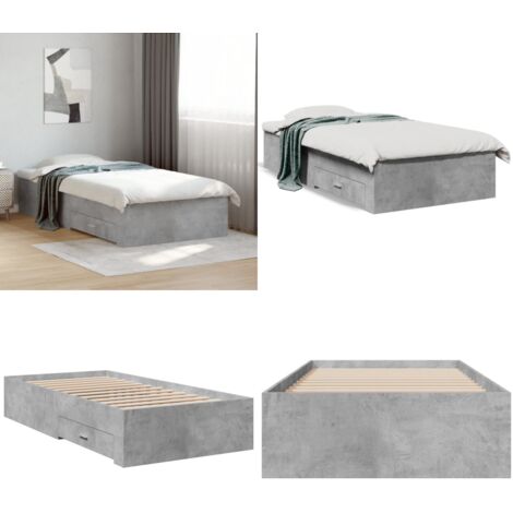 Bettgestell mit Schubladen Betongrau 75x190 cm Holzwerkstoff - Bettesrahmen - Holzbett - Doppelbett - Boxspringbett - Bettkasten - Home & Living