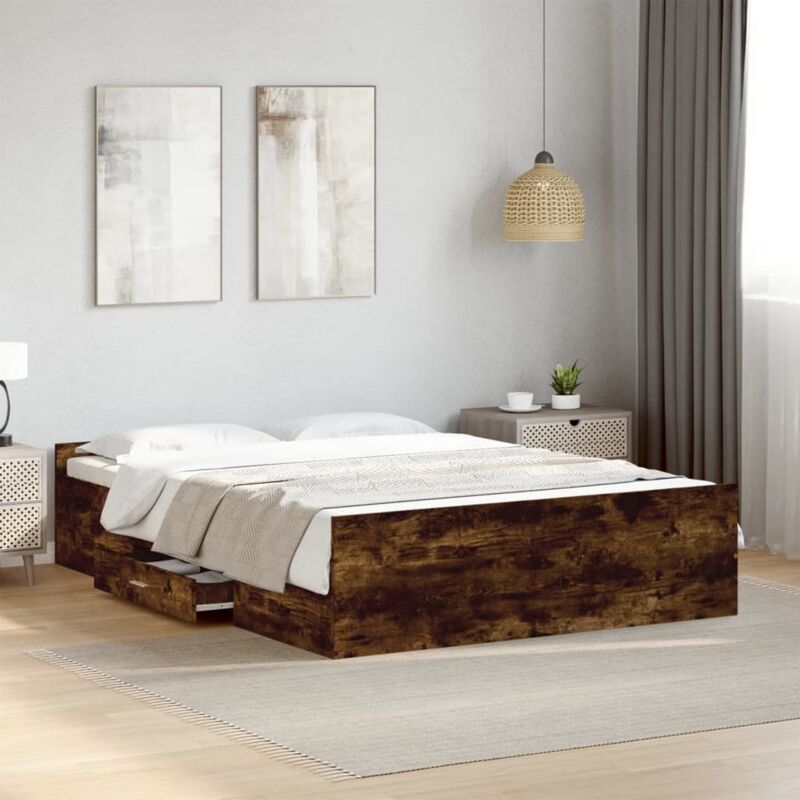 Bettgestell Mit Schubladen Räuchereiche 120x190cm Holzwerkstoff Vidaxl