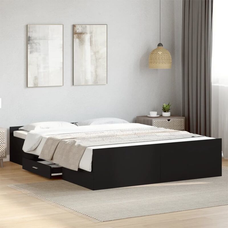 Bettgestell Mit Schubladen Schwarz 150x200 Cm Holzwerkstoff Vidaxl
