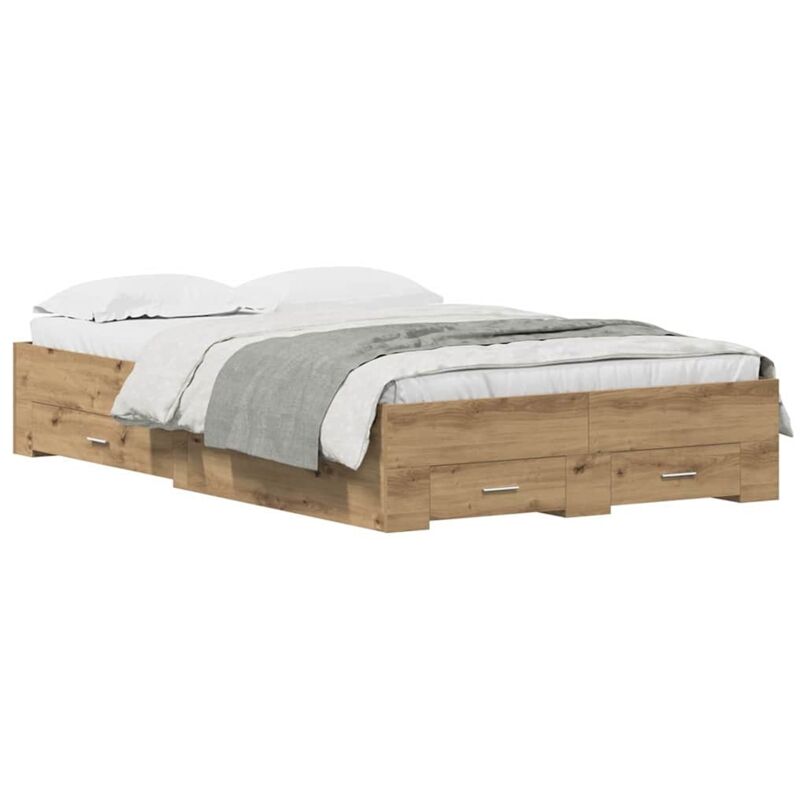 Bettgestell Mit Schubladen Eiche Handwerklich 120 X 200 Cm Vidaxl