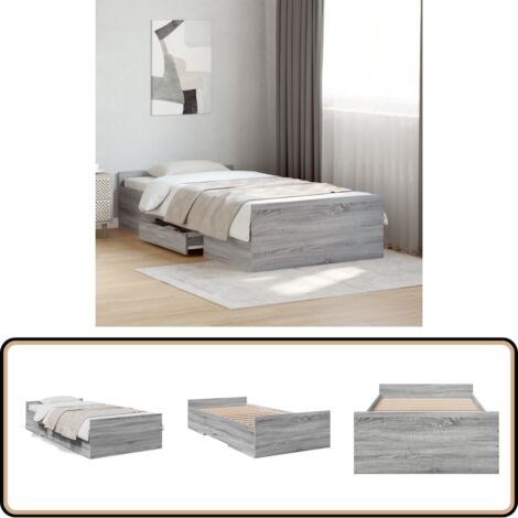 Bettgestell mit Schubladen Grau Sonoma 75x190 cm Holzwerkstoff - Bettesrahmen - Holzbettrahmen - Schubladentresor - Doppelbett - Einzelbett