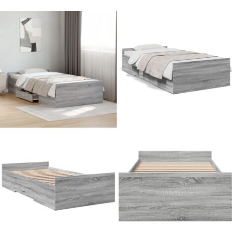 Bettgestell mit Schubladen Grau Sonoma 75x190 cm Holzwerkstoff - Bettesrahmen - Holzbettrahmen - Schubladentresor - Doppelbett - Einzelbett - Home & Living