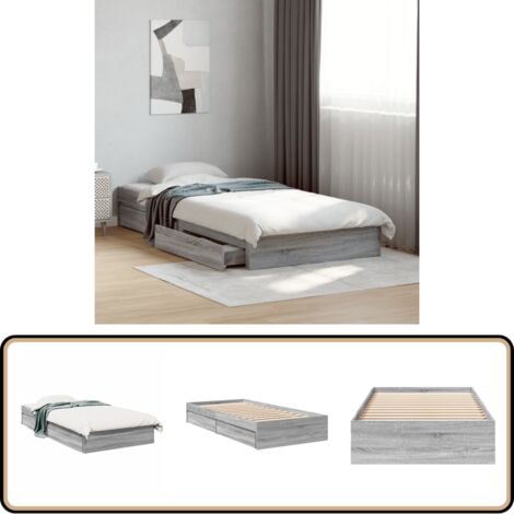 Bettgestell mit Schubladen Grau Sonoma 90x190 cm Holzwerkstoff - Bettsofa - Holzbettrahmen - Doppelbett - Einzelbett - Boxspringbett