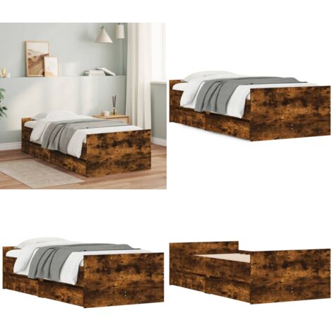 Bettgestell mit Schubladen Räuchereiche 100x200 cm - Bettesrahmen - Holzbettfundament - Schrankbett - Doppelbett - Einzelbett - Home & Living
