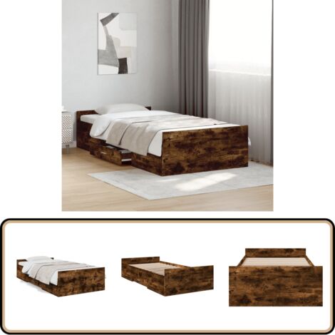 Bettgestell mit Schubladen Räuchereiche 100x200cm Holzwerkstoff - Holzbettwäsche - Bettsofa - Doppelbett - Einzelbett - Boxspringbett