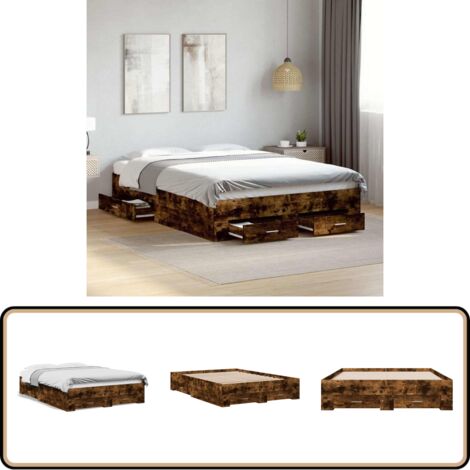 Bettgestell mit Schubladen Räuchereiche 135x190cm Holzwerkstoff - Holzbettwäsche - Bettsofa - Doppelbett - Einzelbett - Boxspringbett