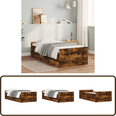 Bettgestell mit Schubladen Räuchereiche 90x190 cm - Bettesrahmen - Holzbettfundament - Schrankbett - Doppelbett - Einzelbett
